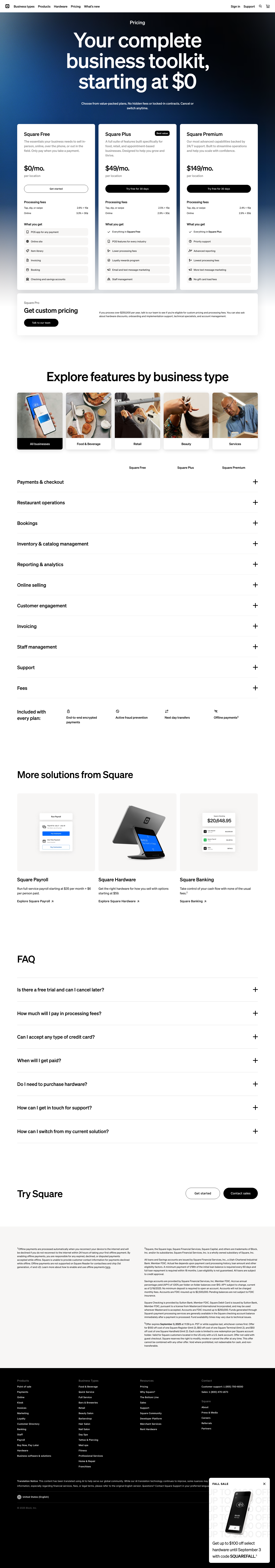 Square Pricing Landing Page Example