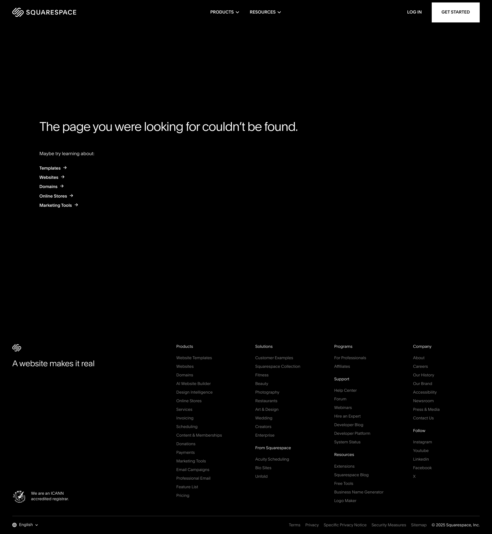 Squarespace 404 Not Found Landing Page Example