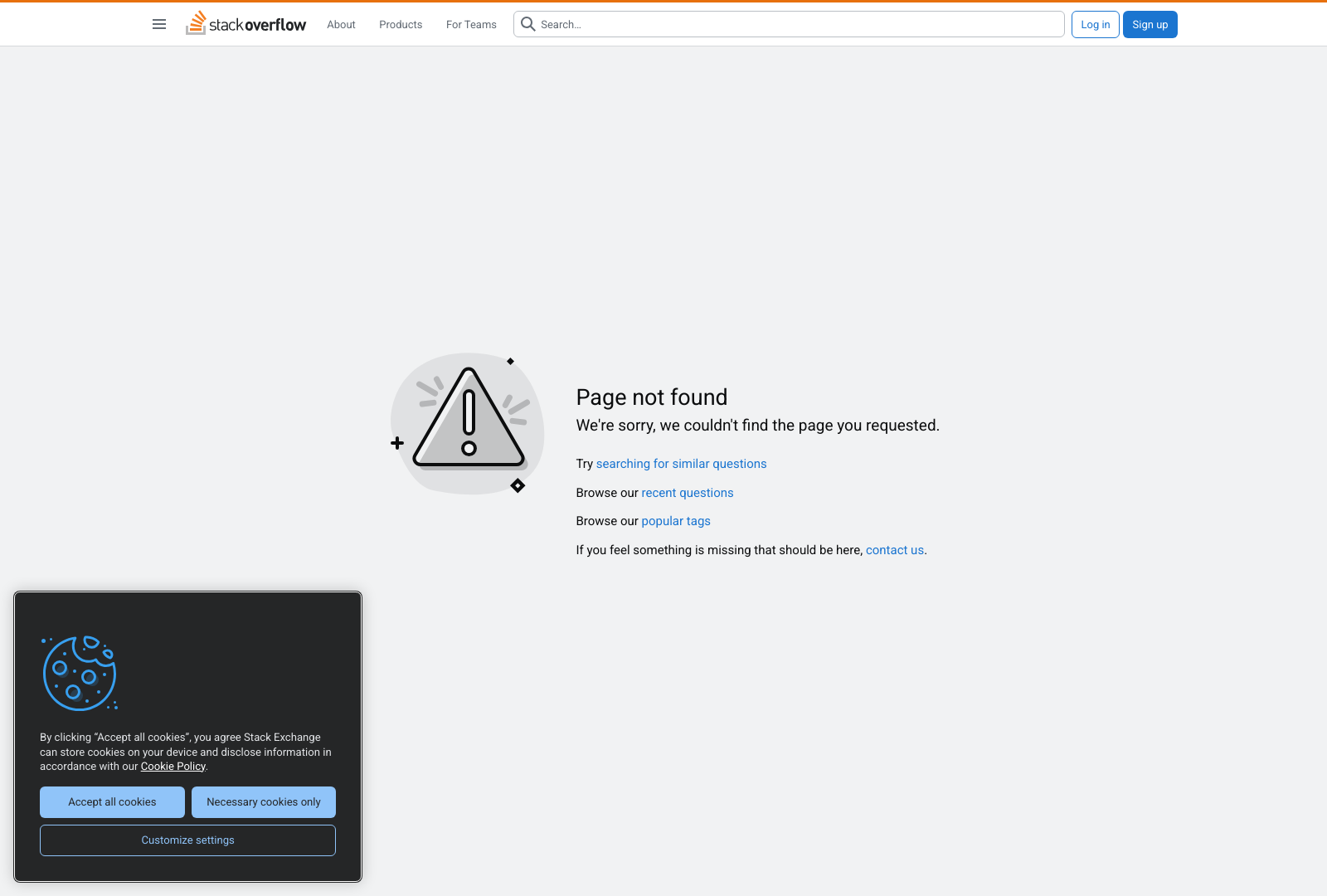 Stack Overflow 404 Not Found Landing Page Example