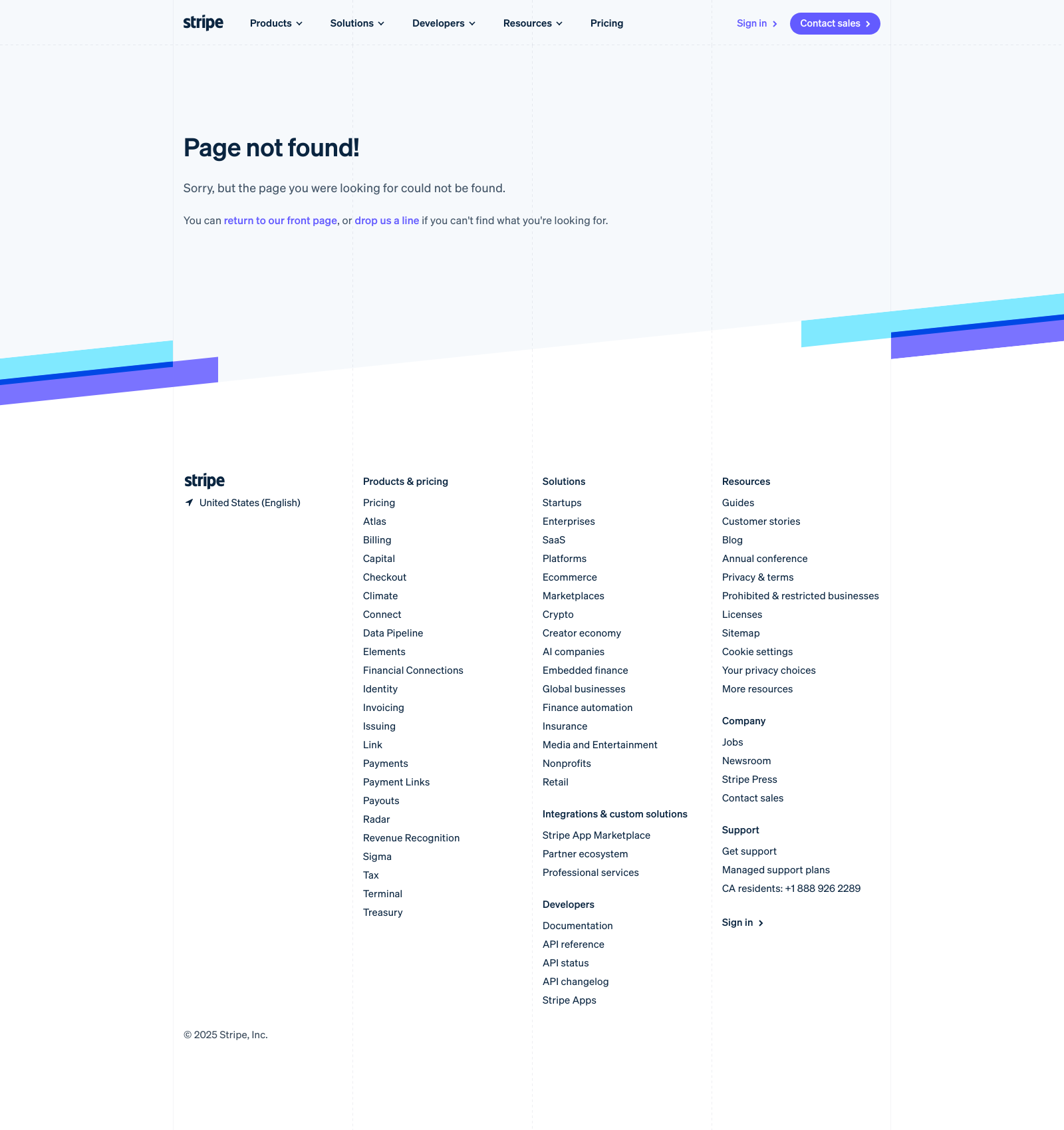 Stripe 404 Not Found Landing Page Example