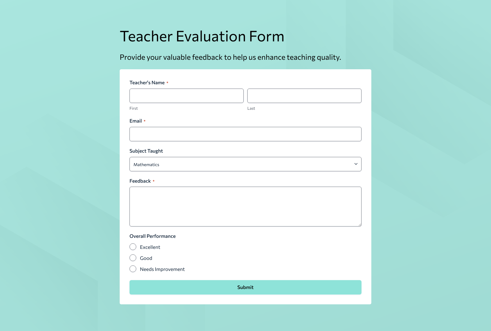 Teachers Assessment Form Template – Woorise