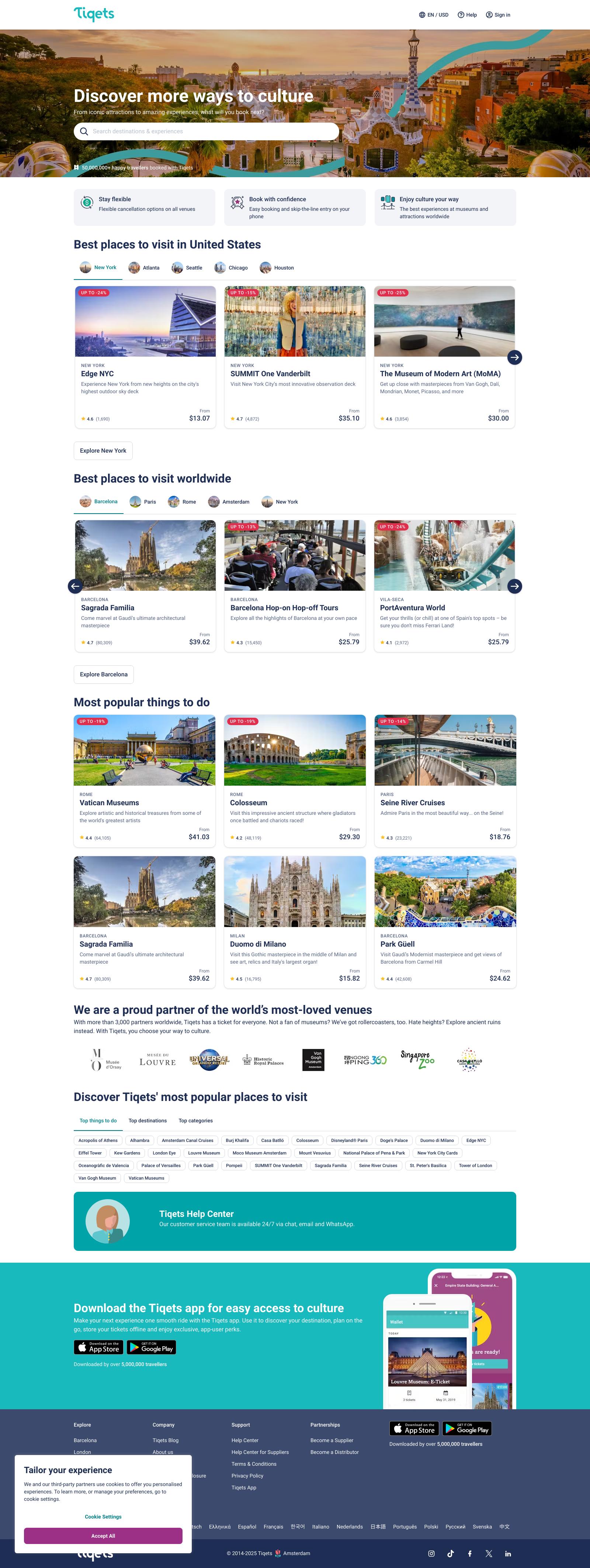 Tiqets Landing Page Example