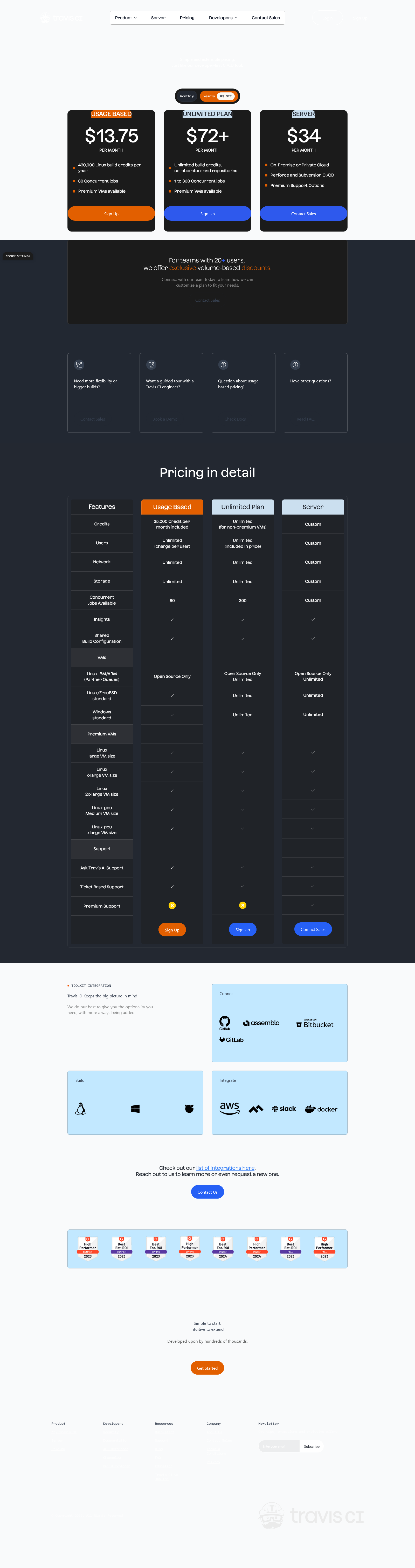 travis ci pricing landing page example