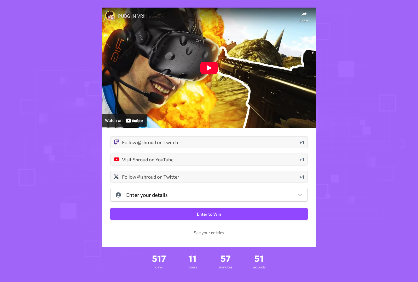 Twitch Contest Template showing entry fields and submit button.