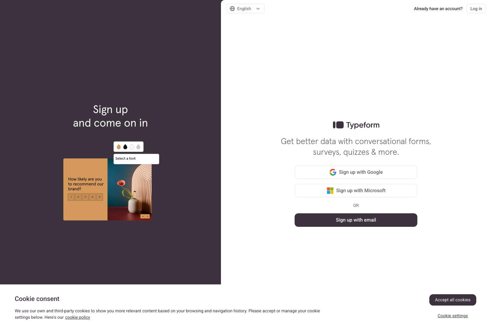 Typeform Signup Landing Page Example