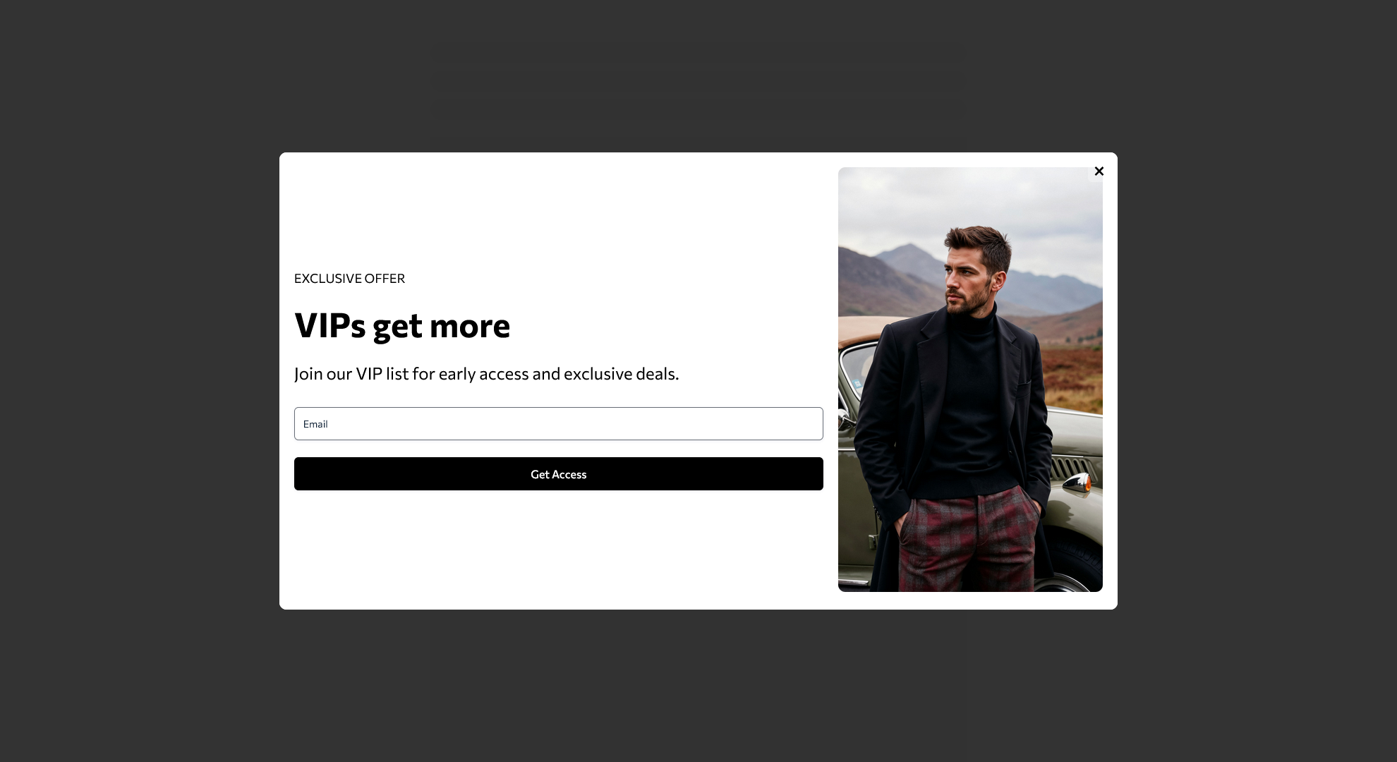VIP Offer Popup Template with customizable fields for lead capture and exclusive deals.