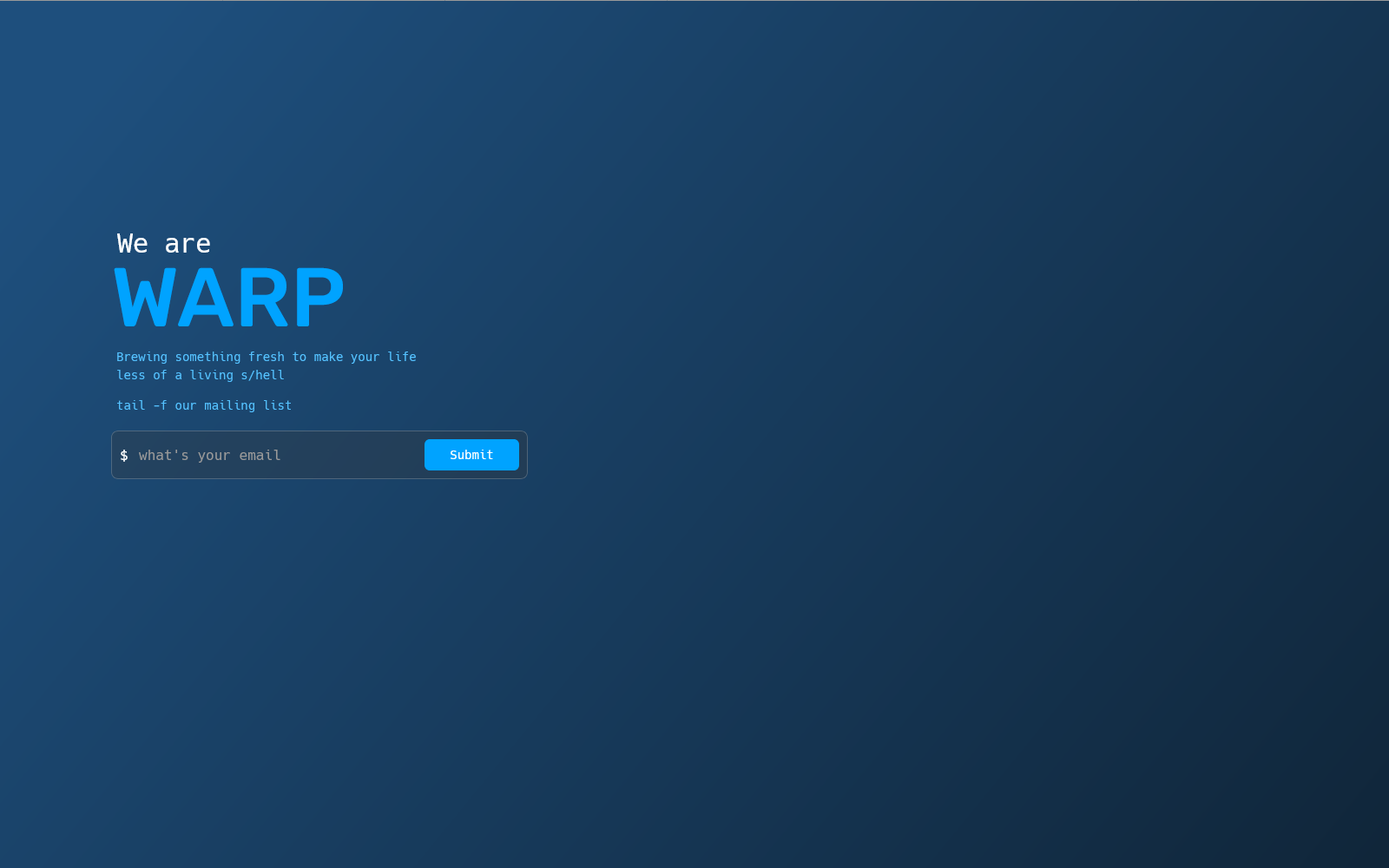 warp coming soon landing page example