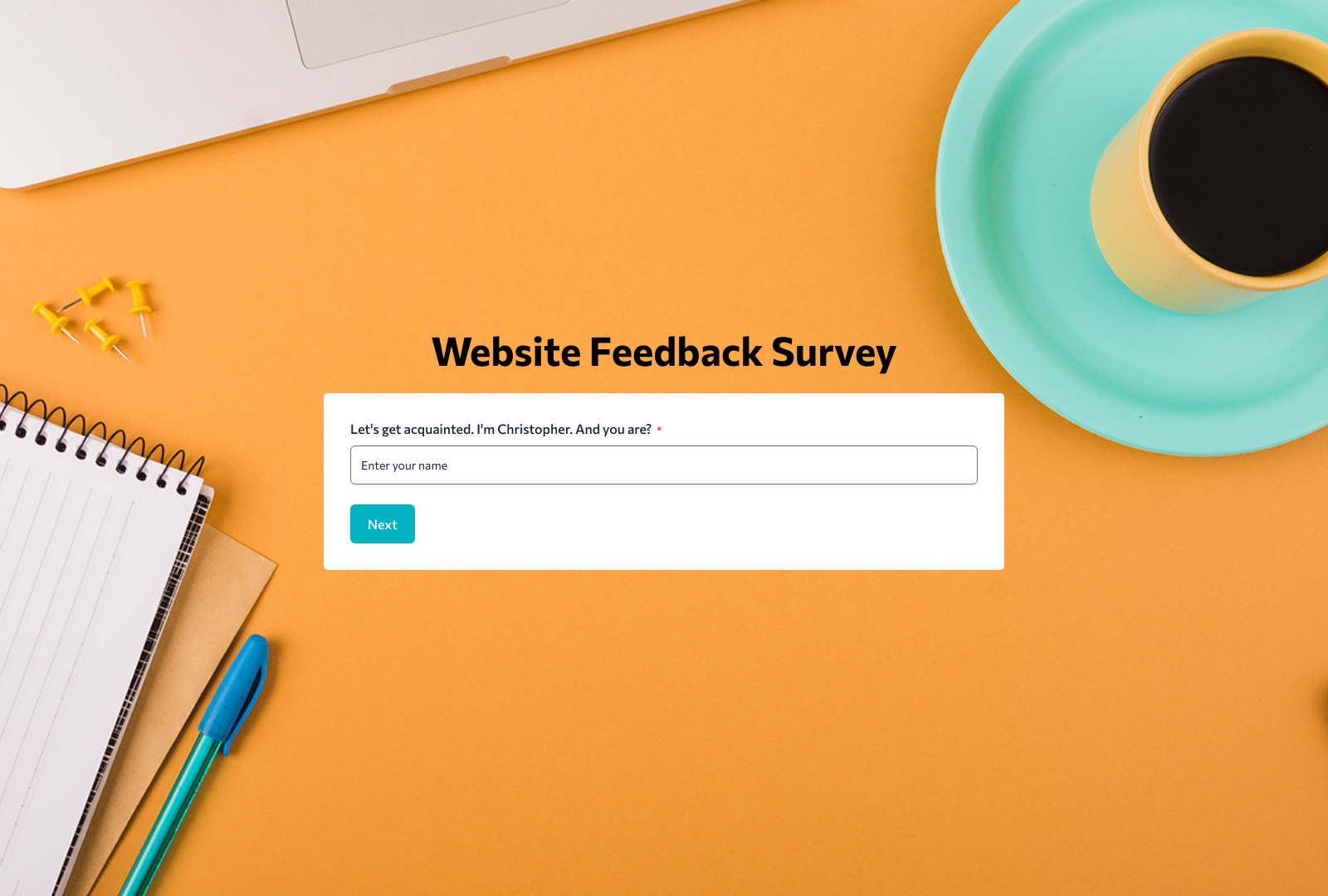Website Feedback Survey Template with fields for user input and a submit button.