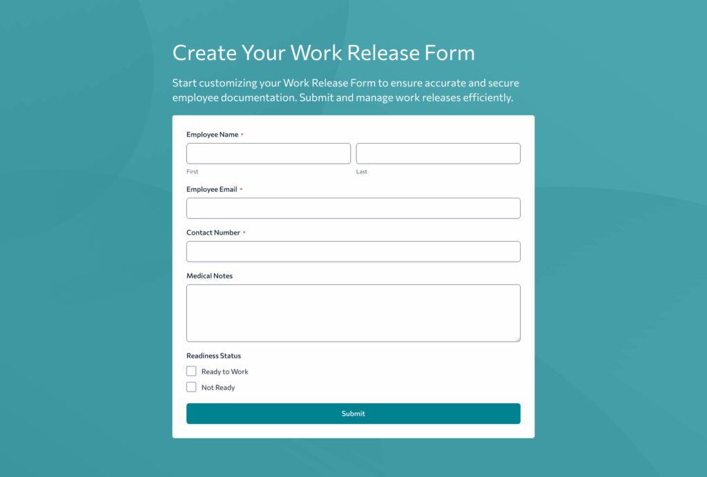 Work Release Form Template – Woorise