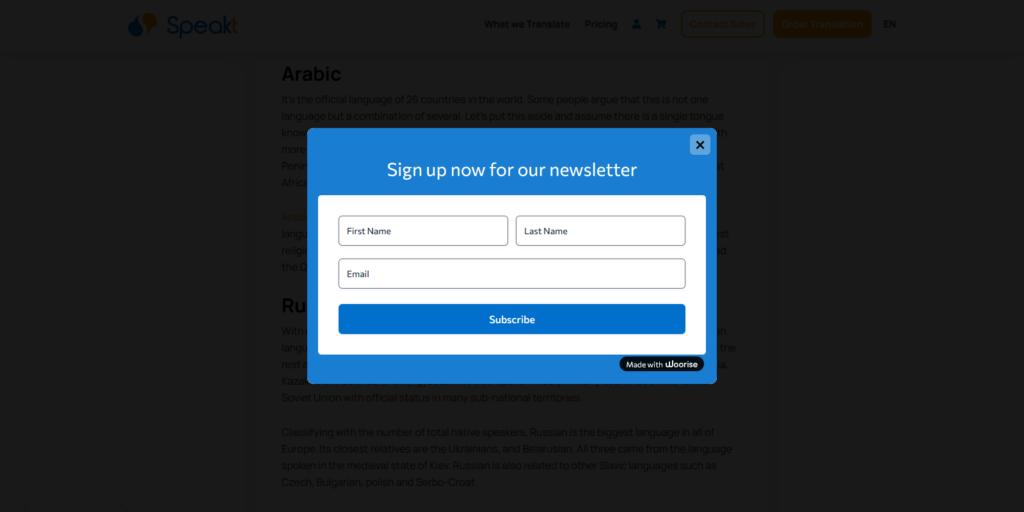 Speakt sign up popup by Woorise