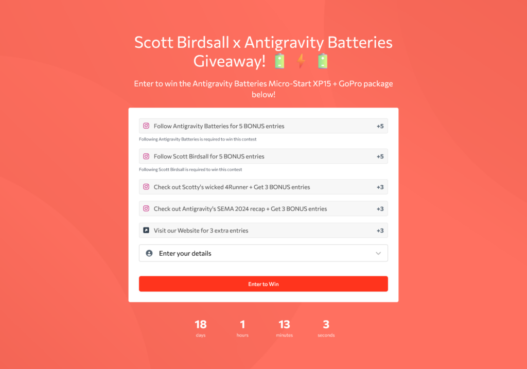Woorise Instagram giveaway by Antigravity Batteries