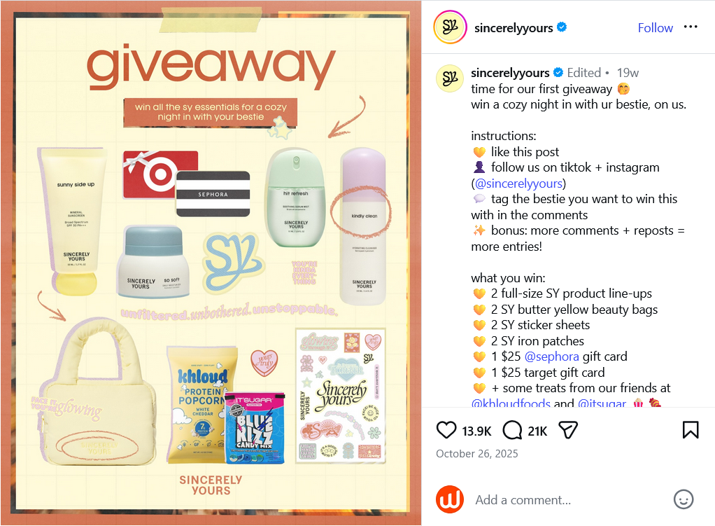 sincerelyyours Instagram post giveaway