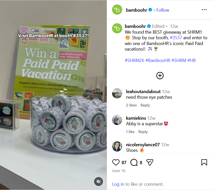 BambooHR giveaway booth promotion at SHRM26