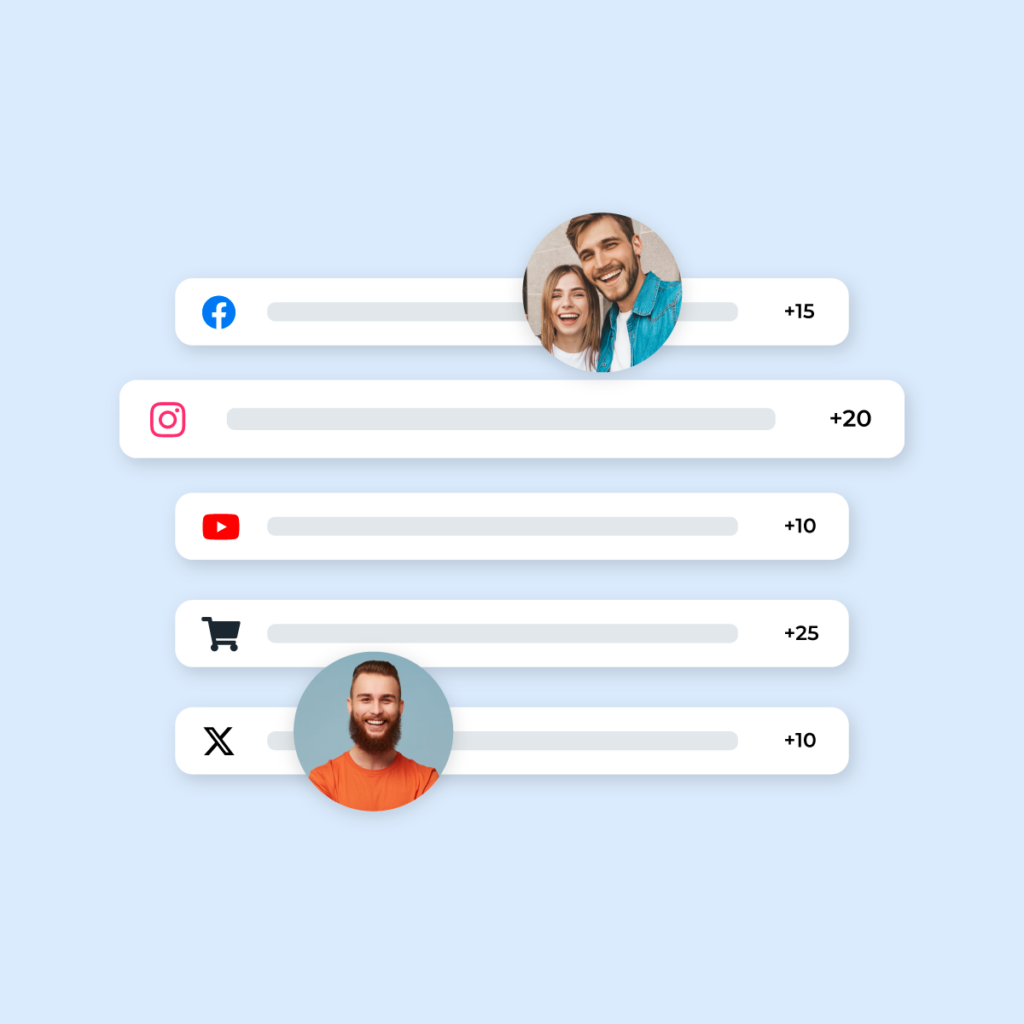 Giveaway with rewarded actions for Facebook, Instagram, YouTube, shopping and X, each offering bonus entries