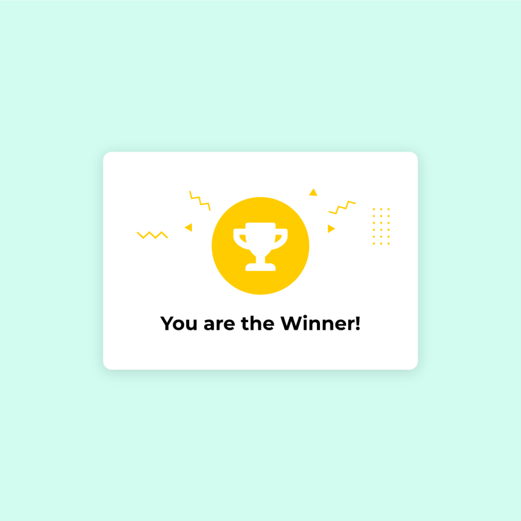 Instant win giveaway showing a winner announcement with a trophy icon