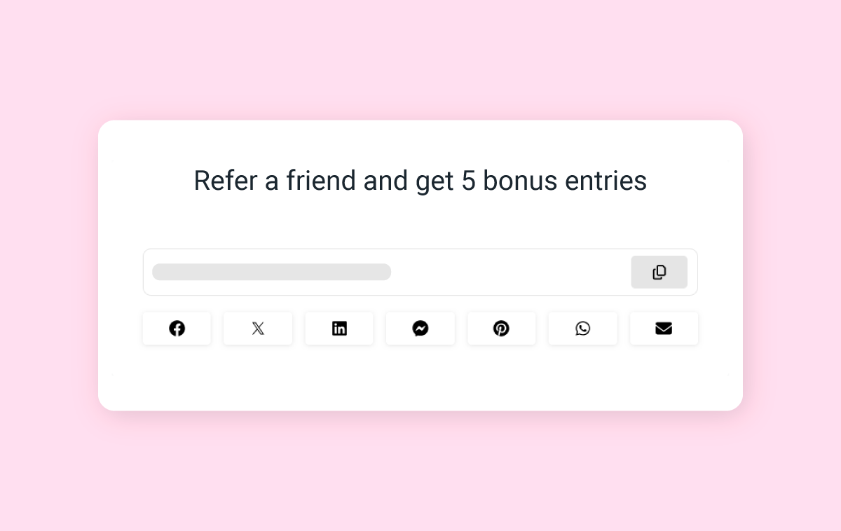 Refer a friend prompt with unique link and social share links